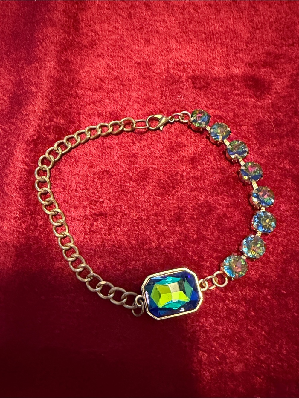 Gold-Tone Crystal Bracelet with Blue-Green watermelon tested glass 6 ”-10”